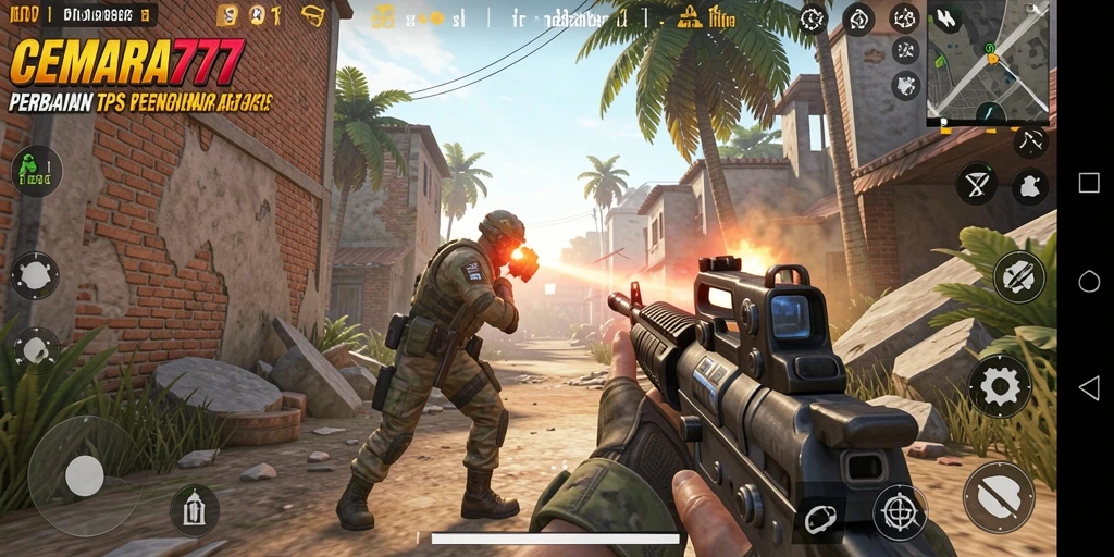 Screenshot gameplay CEMARA777 menunjukkan aksi mendebarkan di medan perang.