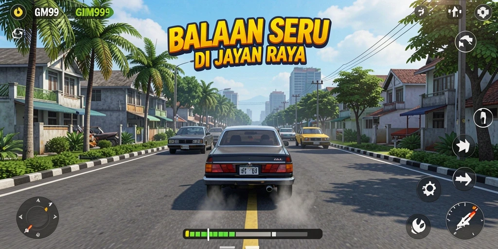 Gameplay GIM999 menampilkan balapan yang mendebarkan di lintasan yang beragam.