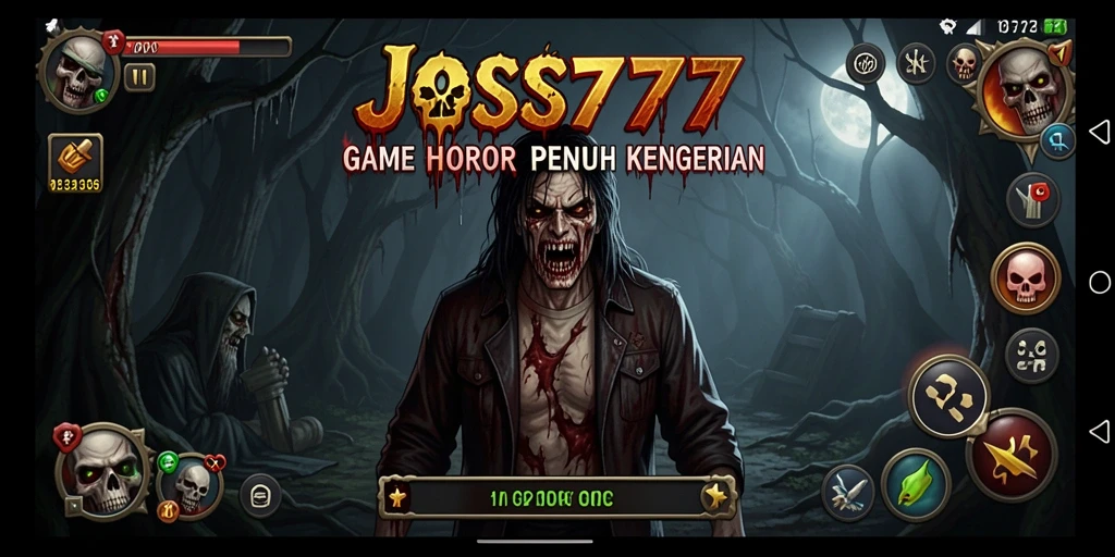 Screenshot gameplay JOSS777 menampilkan suasana horor yang mencekam.