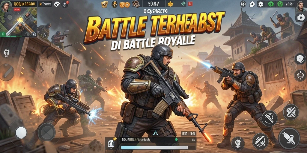 Screenshot utama QQRP menunjukkan pertempuran seru di medan perang Battle Royale.