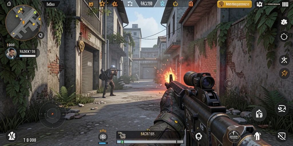 Tangkapan layar dari gameplay seru RACIK198 di medan pertempuran FPS.