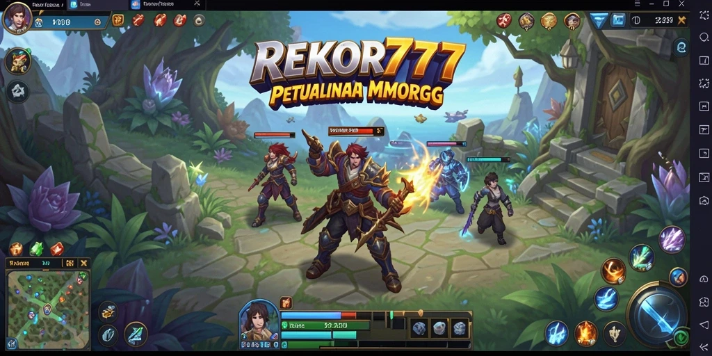 Tampilan gameplay fantastis dalam dunia REKOR777 yang luas.