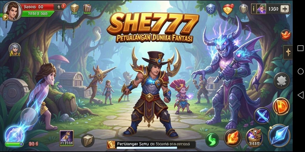 Screenshot utama SHE777 menunjukkan gameplay petualangan yang mendalam.