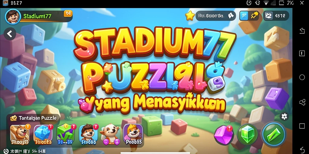 Screenshot gameplay STADIUM77 dengan berbagai teka-teki menantang.