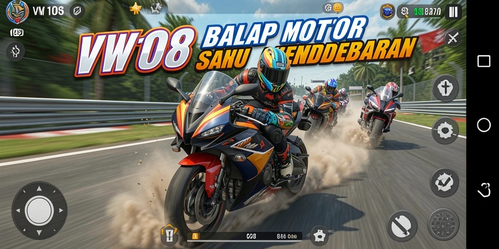 Gameplay seru dalam balapan motor yang mendebarkan.