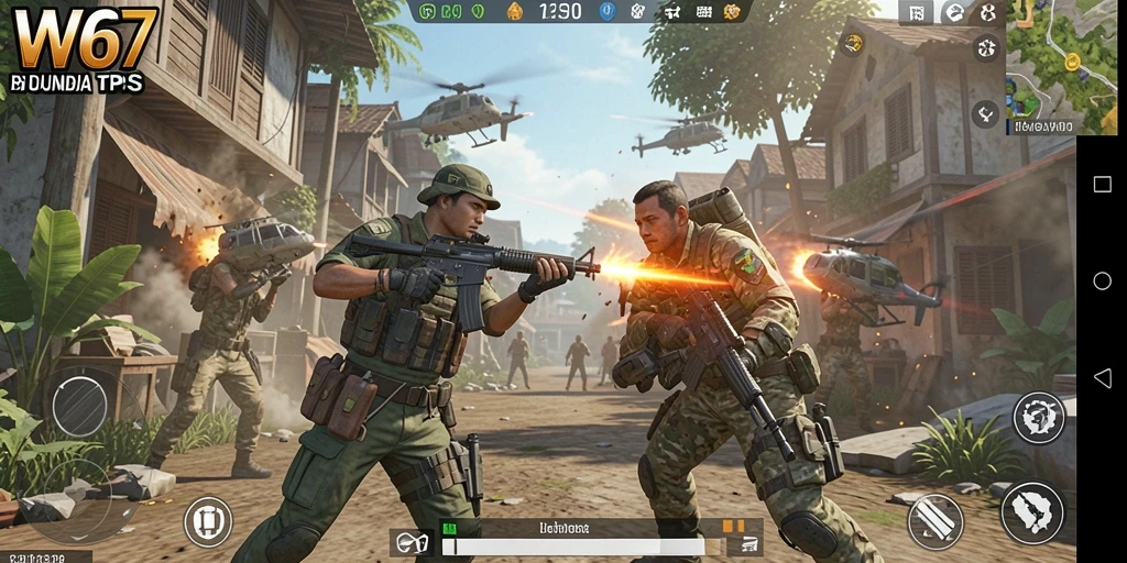 Gameplay intens di W67 dengan aksi tembak-menembak.